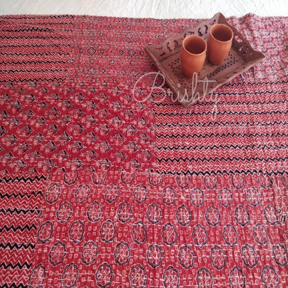 Red ajrakh block printed kantha bedcover