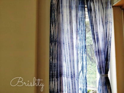 Tie dyed indigo coastal beach curtains