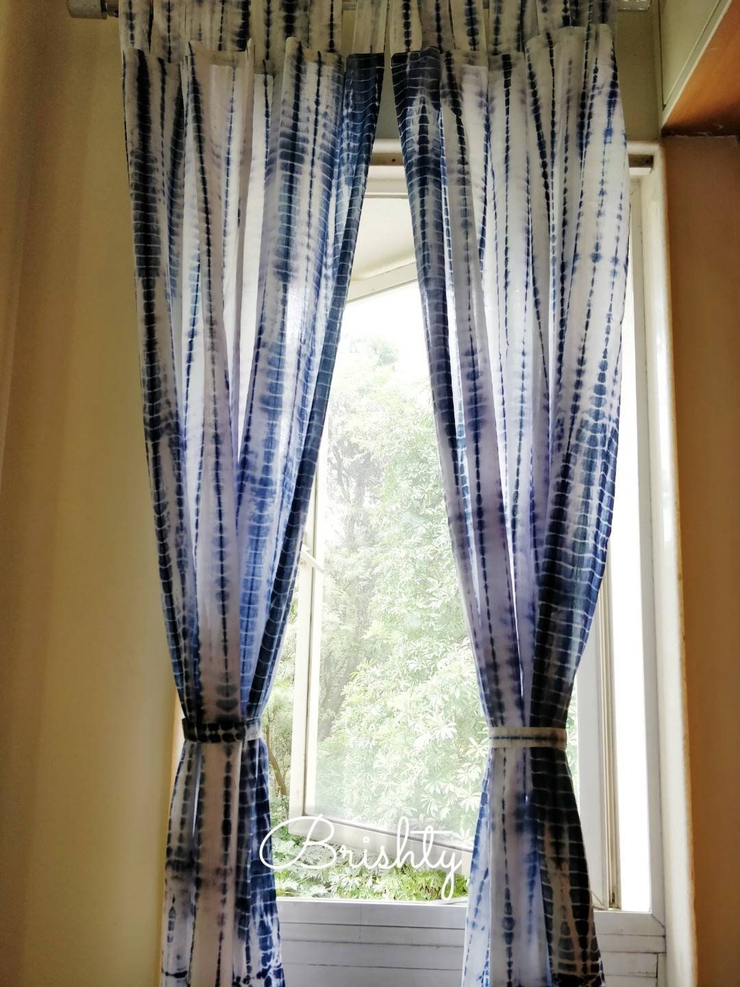 Tie dyed indigo coastal beach curtains