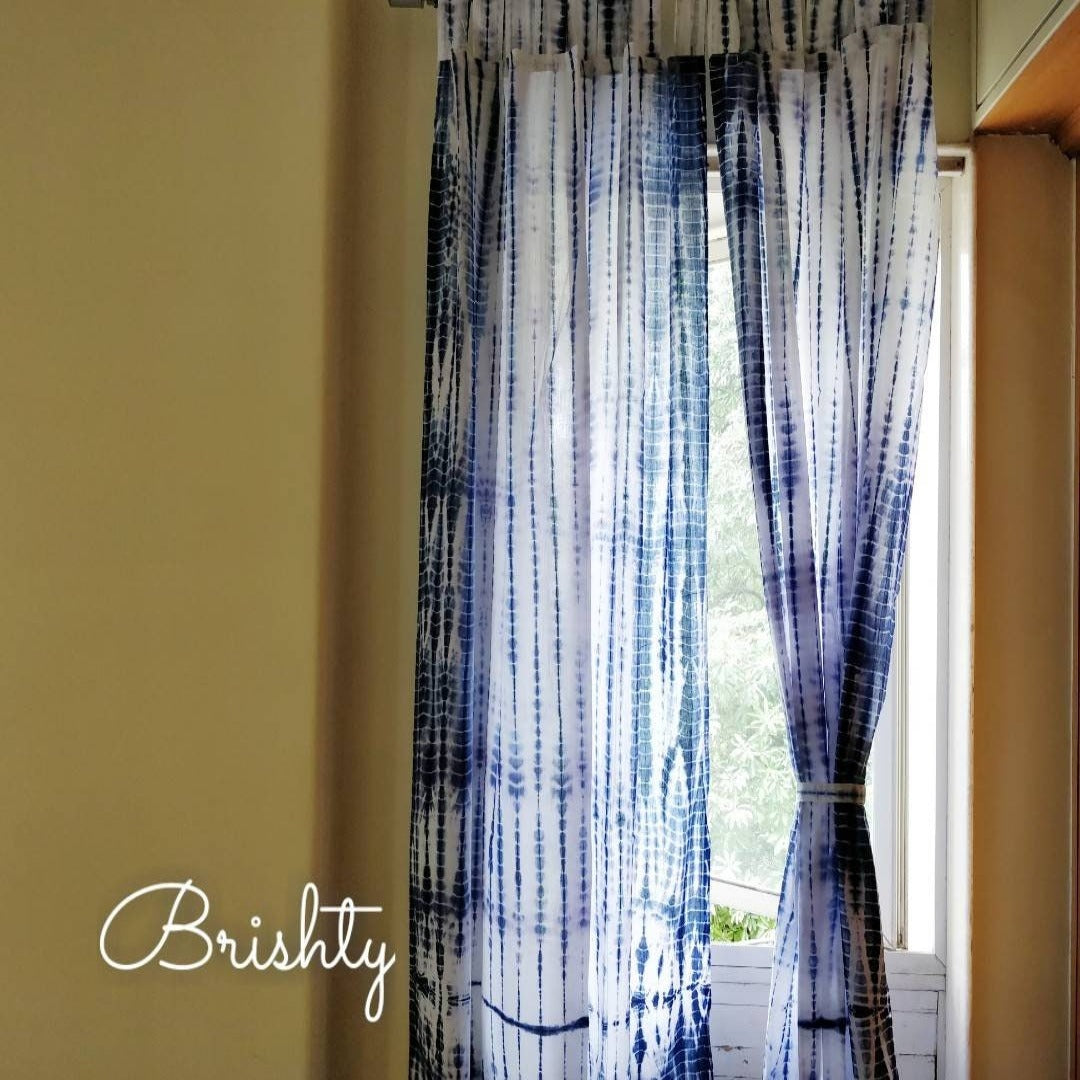 Tie dyed indigo coastal beach curtains