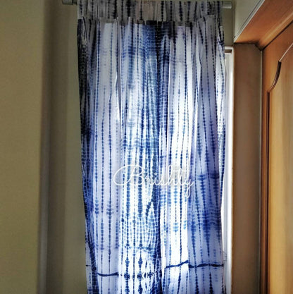 Tie dyed indigo coastal beach curtains