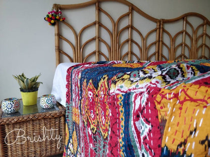 Colorful red kantha bedcover