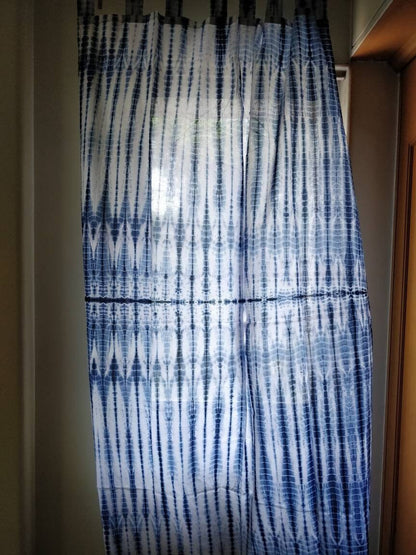 Tie dyed indigo coastal beach curtains