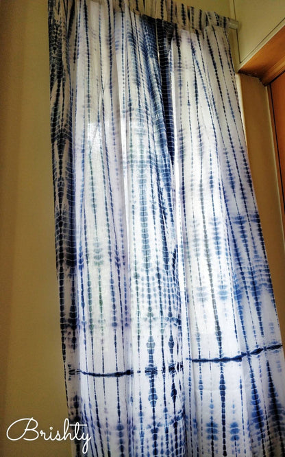 Tie dyed indigo coastal beach curtains