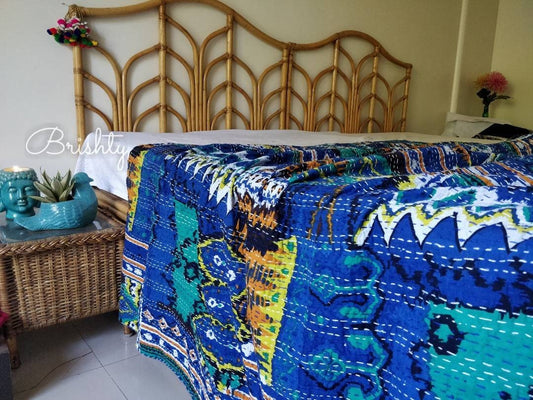 Bright and colorful abstract kantha bedcover