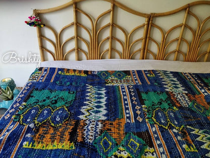 Bright and colorful abstract kantha bedcover