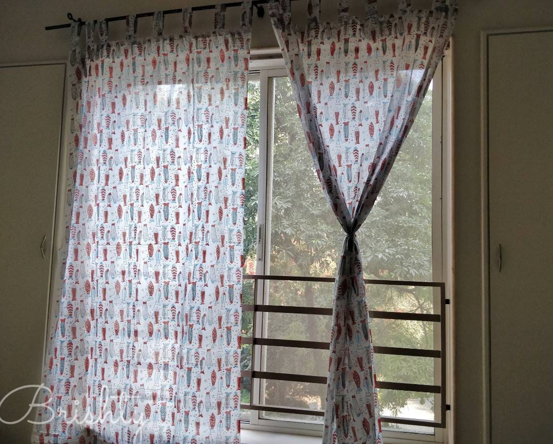 Machli - Coastal block printed sheer curtains