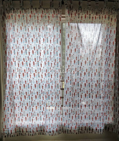 Machli - Coastal block printed sheer curtains