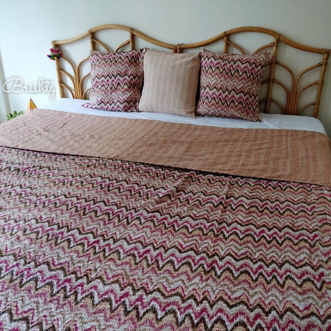 Chevron zig zag kantha bedcover