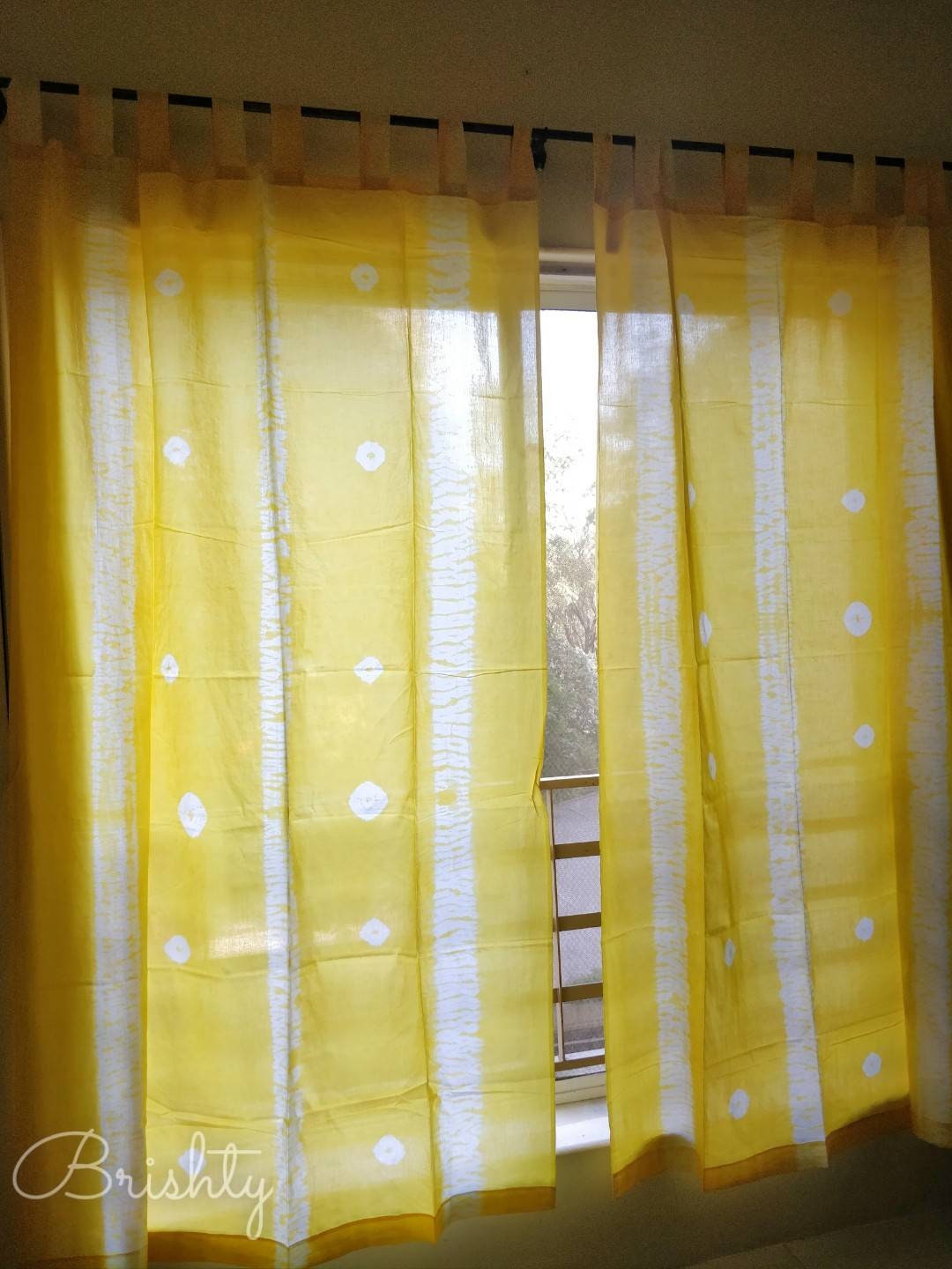 Yellow tie dyed cotton sheer curtains