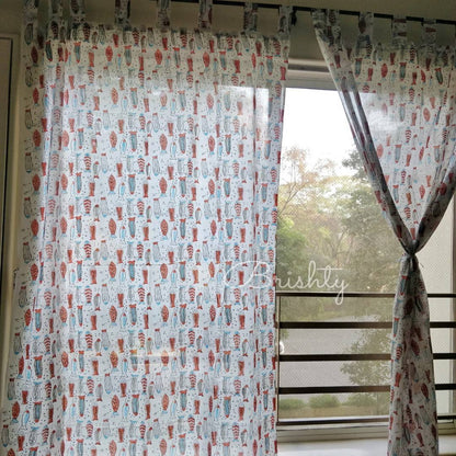 Machli - Coastal block printed sheer curtains