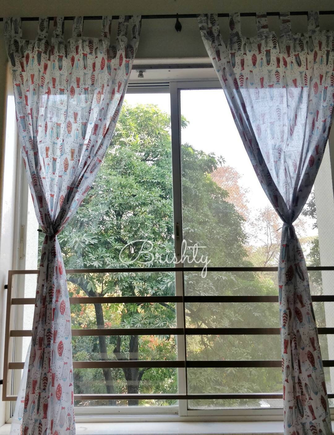 Machli - Coastal block printed sheer curtains