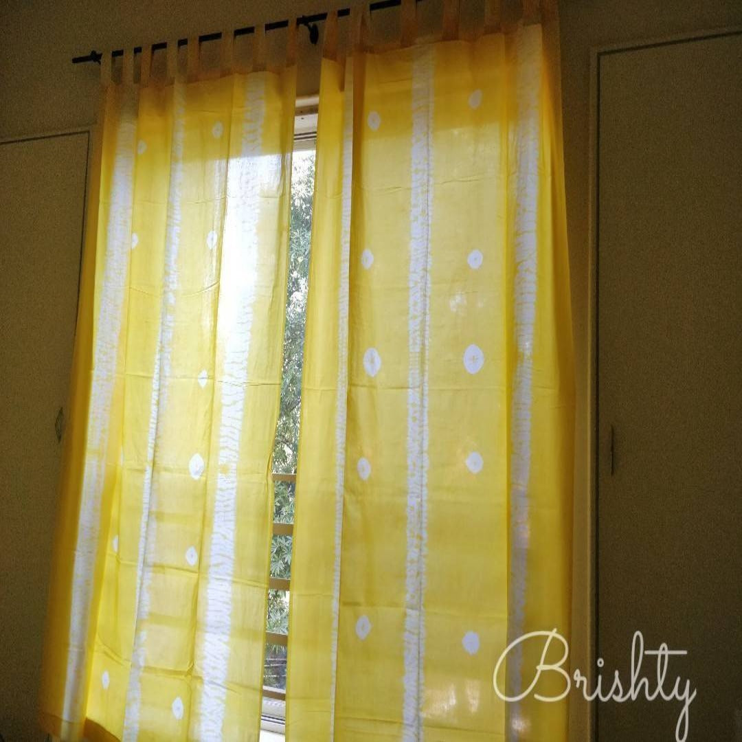 Yellow tie dyed cotton sheer curtains