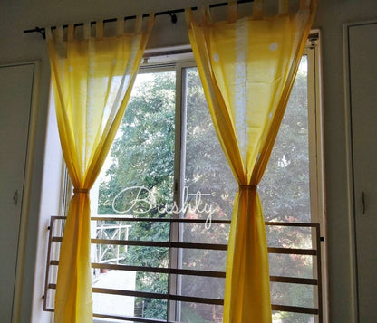 Yellow tie dyed cotton sheer curtains