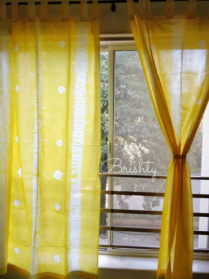 Yellow tie dyed cotton sheer curtains