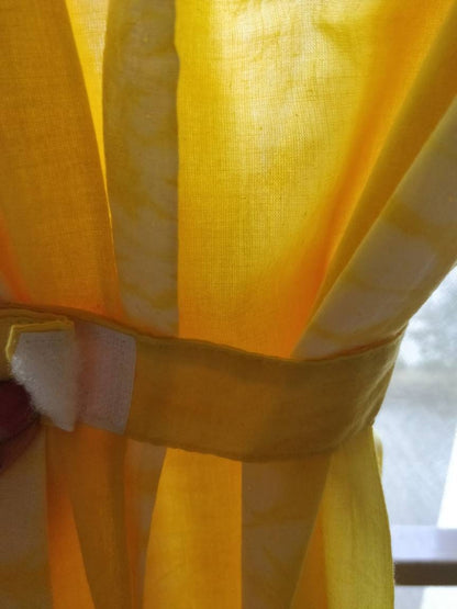 Yellow tie dyed cotton sheer curtains