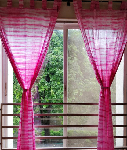 Tie dyed pink sheer curtains