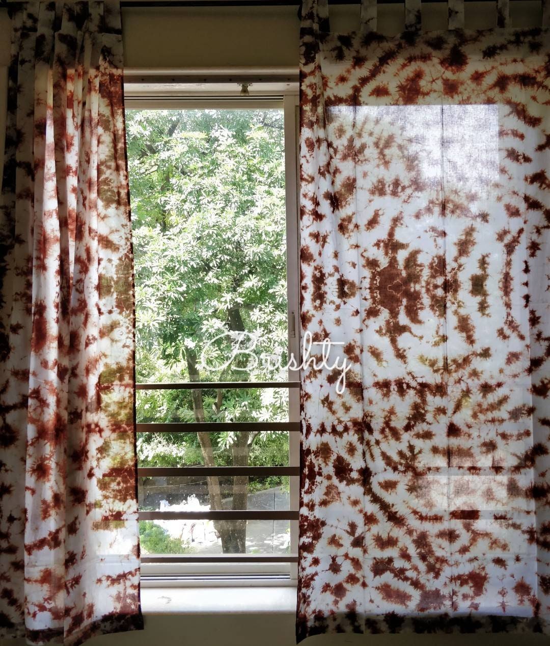 Brown tie dyed curtains