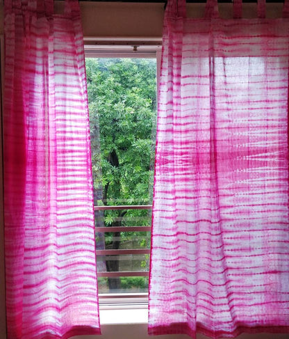 Tie dyed pink sheer curtains