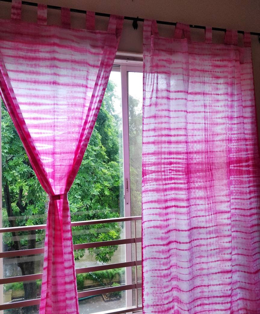 Tie dyed pink sheer curtains