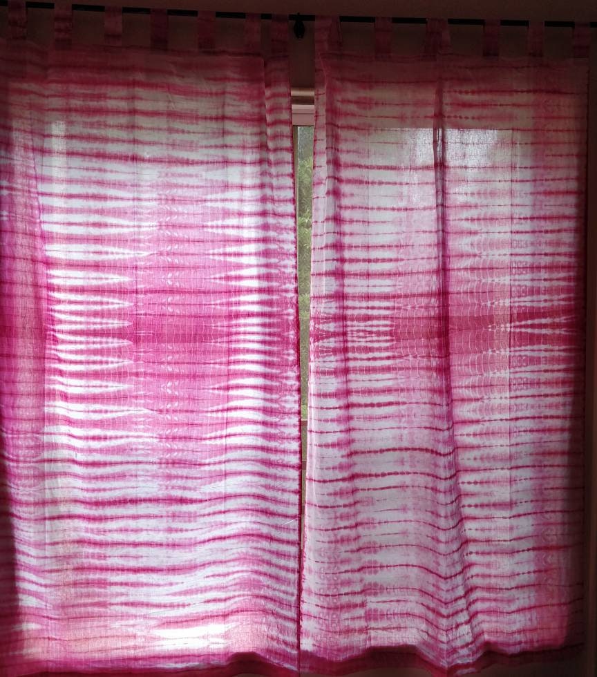 Tie dyed pink sheer curtains