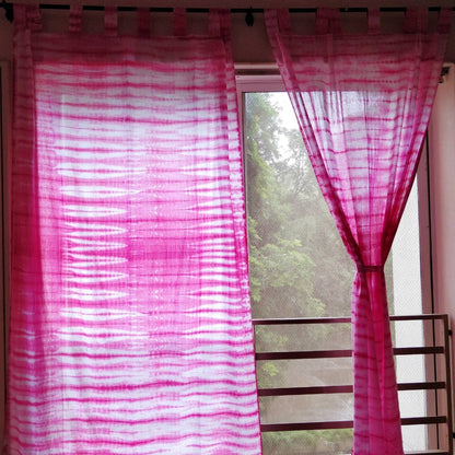 Tie dyed pink sheer curtains