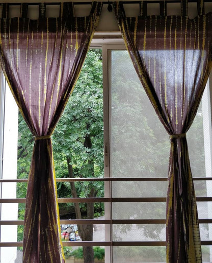 Yellow and brown tie dyed sheer curtain