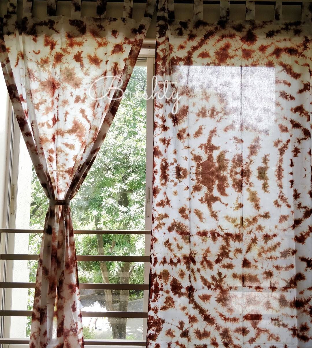 Brown tie dyed curtains