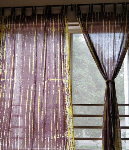 Yellow and brown tie dyed sheer curtain