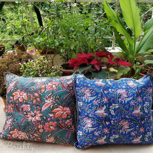 Set of two 18x18 inches block printed floral cushion covers