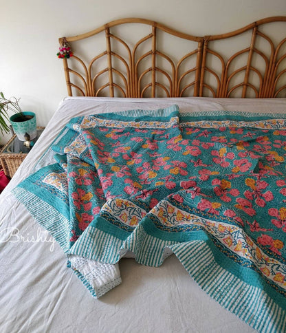 Petunia floral kantha bedcover