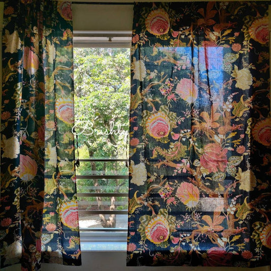 Black cottage style floral curtain