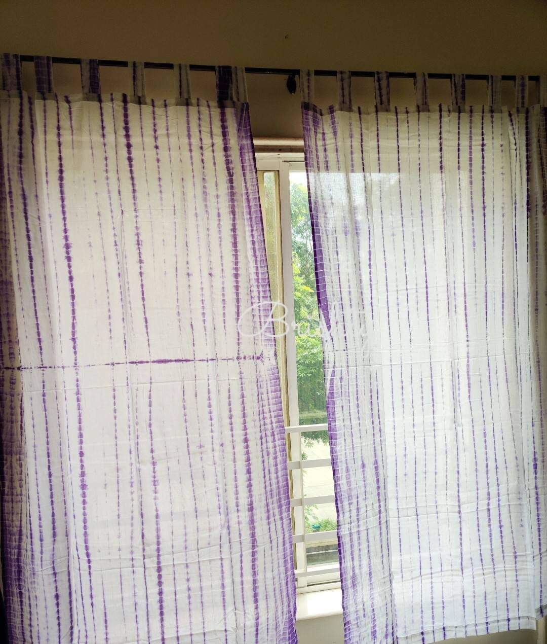 Purple tie dyed coastal minimal curtains