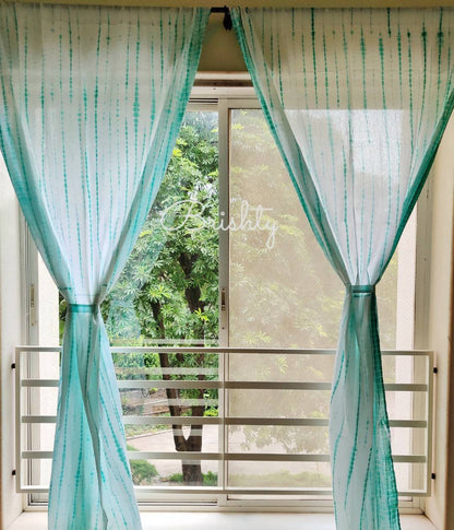 Sea green tie dyed sheer curtain