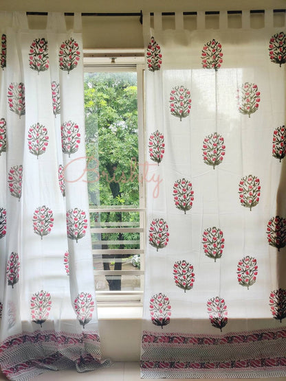 Block printed floral sheer curtains