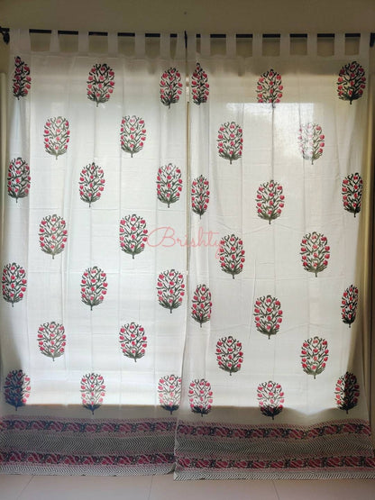 Block printed floral sheer curtains