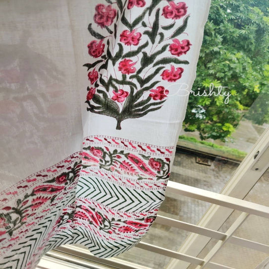 Block printed floral sheer curtains