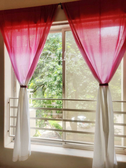 Pink and white ombre sheer curtain panels,