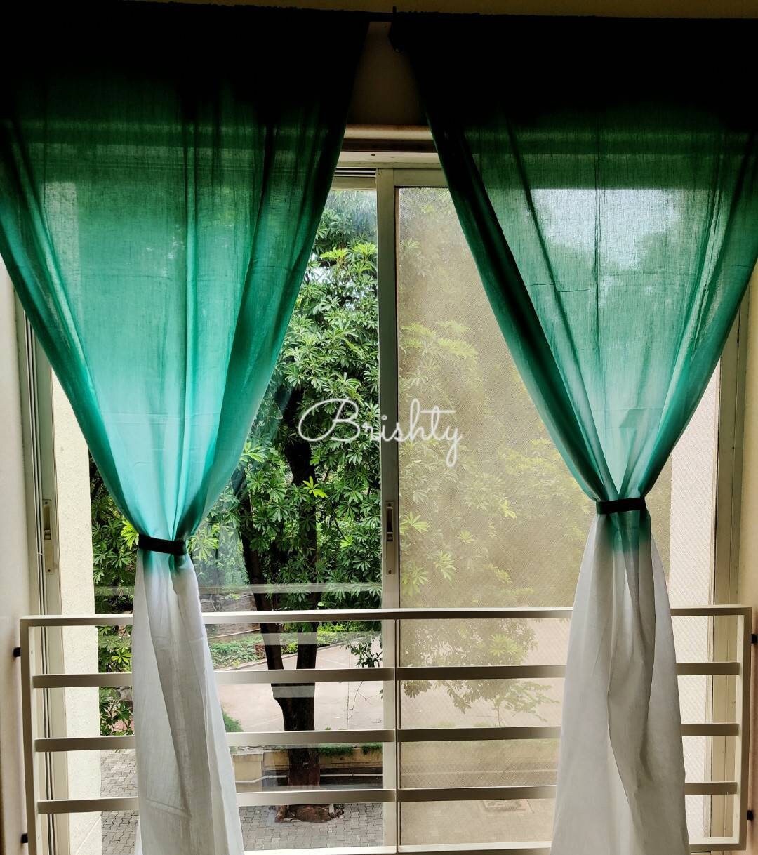 Aqua sea green dip dyed sheer curtain