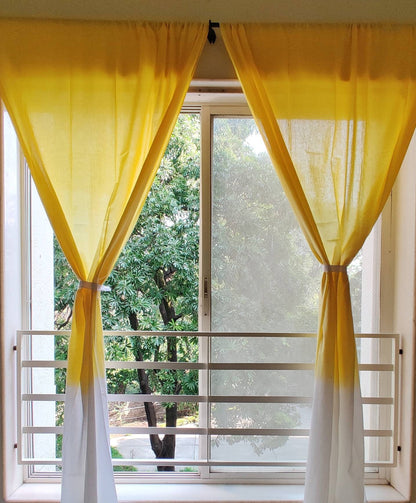 Yellow and white dip dyed sheer curtains