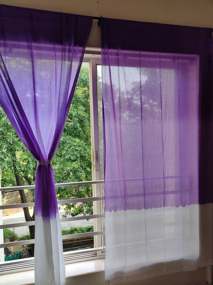 Purple and white dip dyed sheer curtain