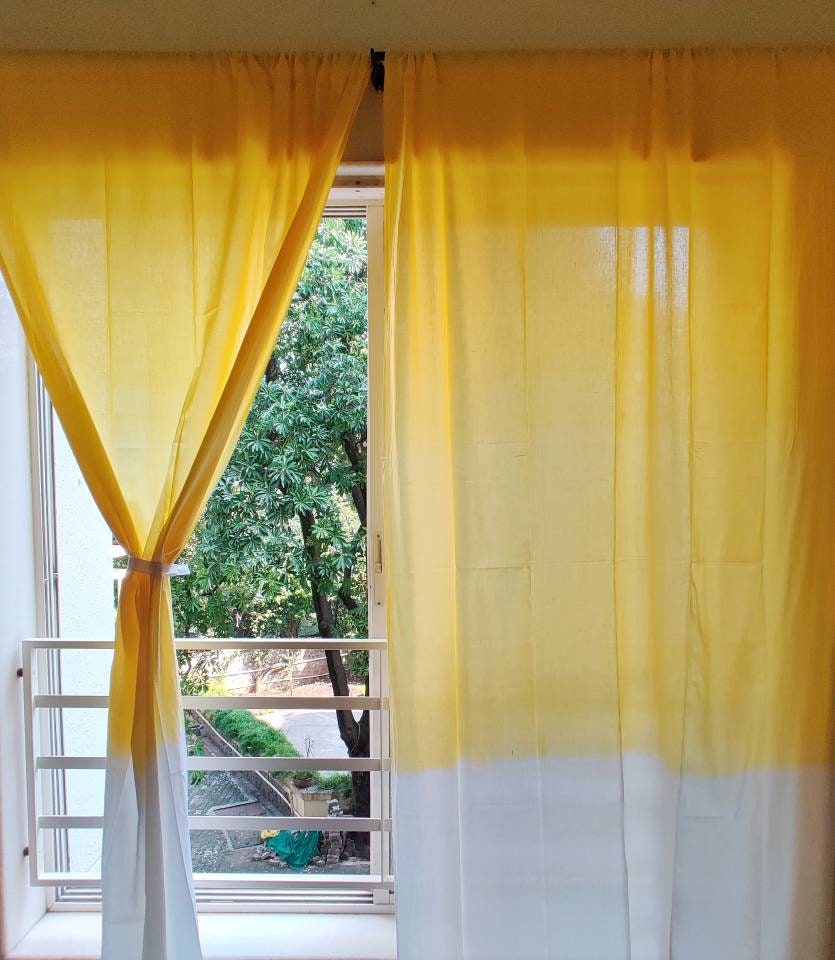 Yellow and white dip dyed sheer curtains