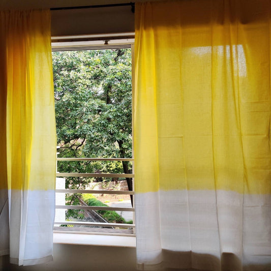 Yellow and white dip dyed sheer curtains