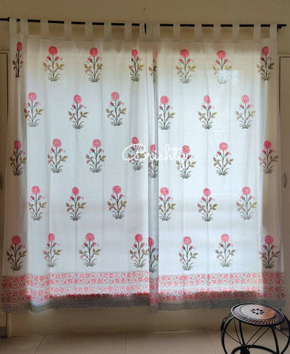 Floral block printed sheer curtains