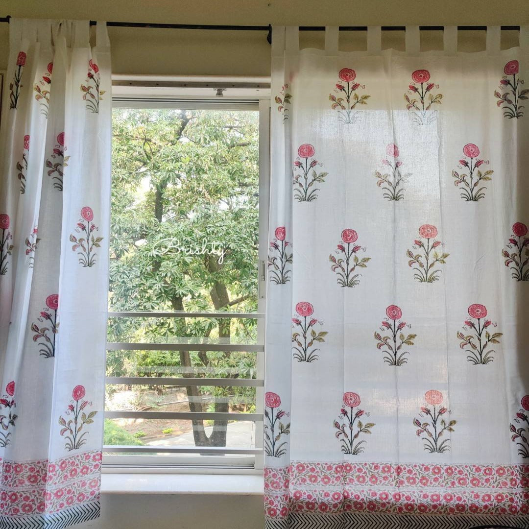 Floral block printed sheer curtains