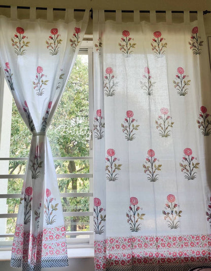 Floral block printed sheer curtains