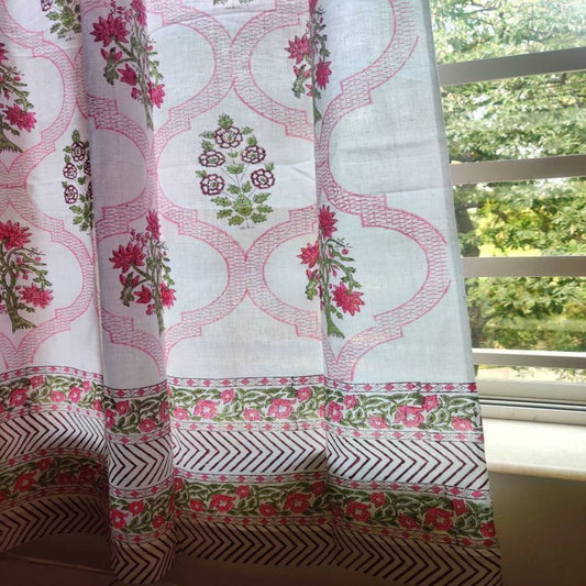 Block printed floral sheer curtains