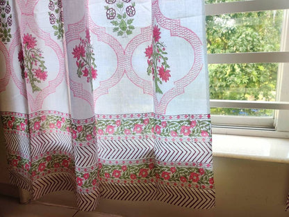 Block printed floral sheer curtains