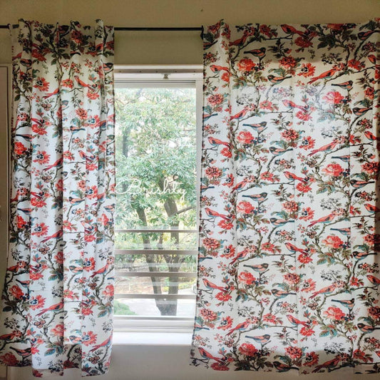 Bird printed floral thick cotton curtains