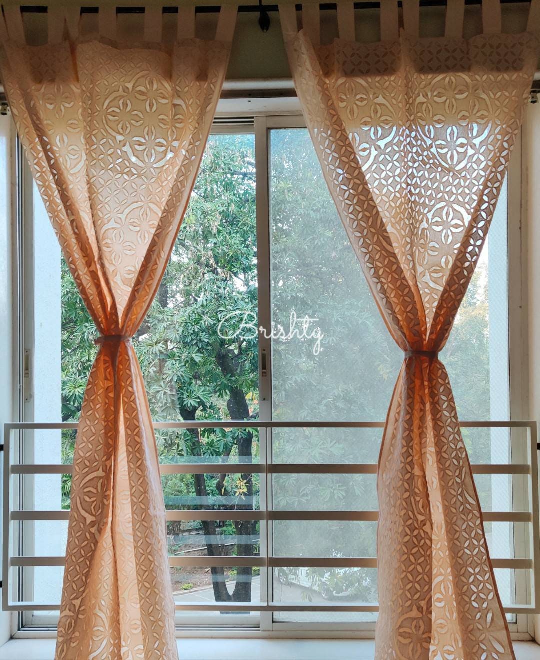 Pastel peach applique curtain